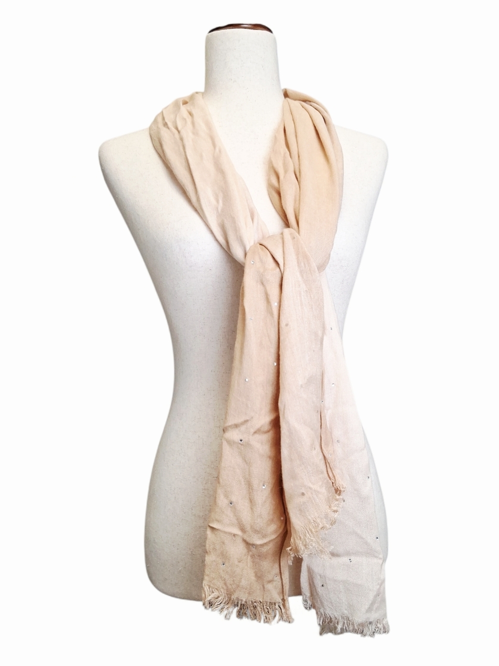 Talbots Women's Ivory Gradient Cotton Scarf With Rhinestones 66" X 20"